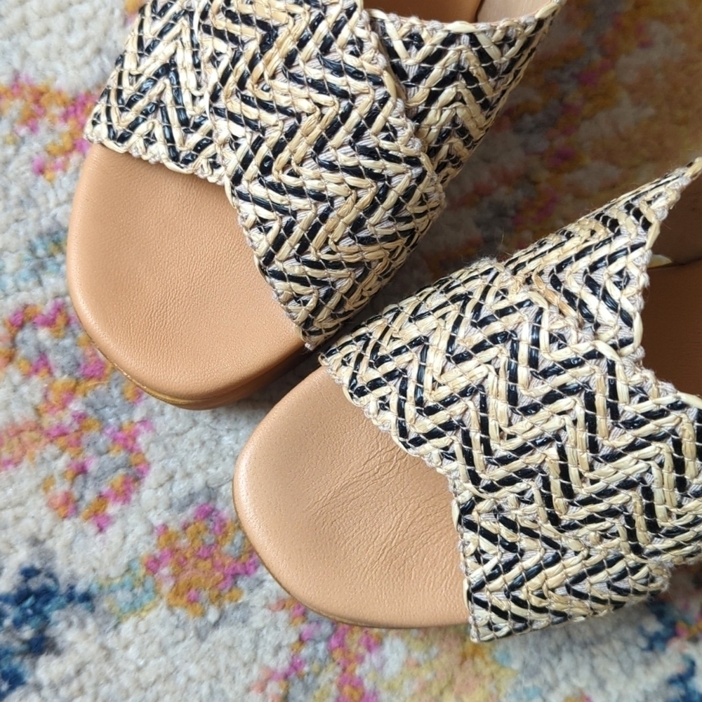 Avellini Woven Criss Cross Open Toe Slip On Heeled Platform Sandals Tan 9.5 - Picture 3 of 16